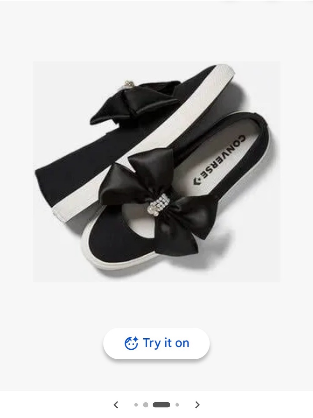 Converse Black Satin Bow Slip-On Sandals with White Sole